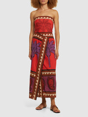 Unique Palm Tree Floral Off-Shoulder Midi Dress