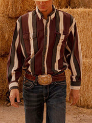Men's Vintage Western Cowboy Stripe Shirt