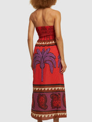 Unique Palm Tree Floral Off-Shoulder Midi Dress
