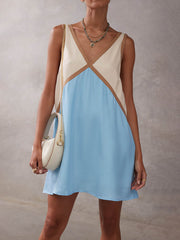 Elegant Contrast Color Stitching Mini Dress