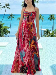 Unique Print A-Line Sling Maxi Dress