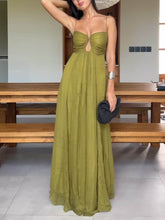 Elegant Metal Hollow Design Back Smocked A-line Slip Maxi Dress