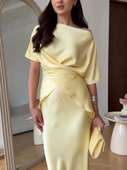 Elegant Draped Asymmetric Satin Shirt