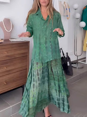 Unique Floral Print Chiffon Loose Button-Up Top