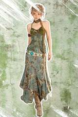 Forest Elf Printed Sling Vest Two-Piece Set Irregular Skirt Vintage Set