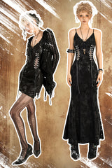 Gothic Floral Embellished Suspender Dress