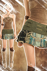 Maillard Retro Denim Random Pattern Skirt Y2K Millennium Pleated Skirt