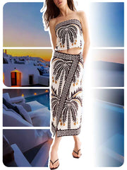 Retro Palm Tree Print Tube Top Two-Piece Set