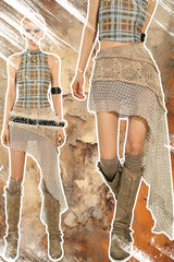 Edgy Lace Spliced Mini Skirt | Raw-Hem Asymmetrical Short Skirt