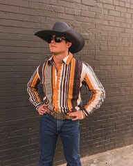 Men's Vintage Yellow Striped Long Sleeve Shirt