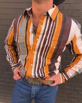 Men's Vintage Yellow Striped Long Sleeve Shirt