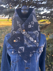 Western Cowboy Dark Blue Aztec Warm Neck Hood