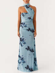 Elegant Floral Print Off-the-shoulder Maxi Dress