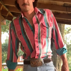 Men's Casual Western Red Striped Shirt