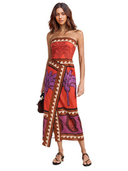 Unique Palm Tree Floral Off-Shoulder Midi Dress