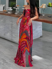 Unique Print A-Line Sling Maxi Dress