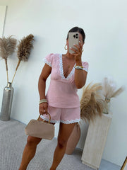 Dolly Gingham Shorts Set Blush