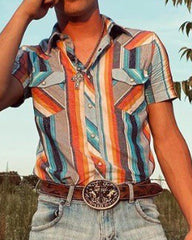 Men's Ethnic Stripe Short Sleeve Shirt4