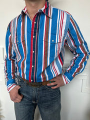 Men's Western Blue and White Striped Long Sleeve Shirt