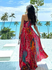 Unique Print A-Line Sling Maxi Dress