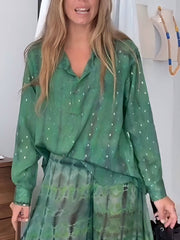 Unique Floral Print Chiffon Loose Button-Up Top
