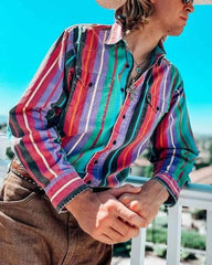 Men's Vintage Stripe Print Shirt