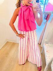 Hot Pink Bubble Hem Neck Bow Set