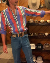 Men's Western Casual Purple Red Striped Shirt