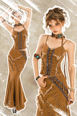 Distressed Suspender Skirt & Cropped Jacket | Y2K Grunge Fall Outfit