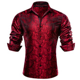 Burgundy Paisley Dress Shirt Silk Long Sleeve Button Down Formal Shirt