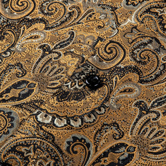 Mens Gold Dress Shirt Paisley Silk Long Sleeve Button Down Shirt