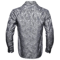 Silver Button Down Shirt Floral Casual Long Sleeve Western Shirts for Party