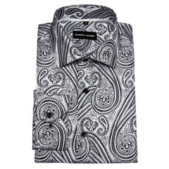 Silver Button Down Shirt Floral Casual Long Sleeve Western Shirts for Party