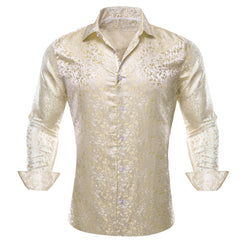 Mens Champagne Formal Shirt Floral Wrinkle Free Long Sleeve Button Down Shirt