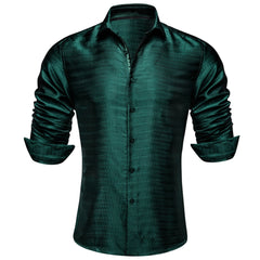 Mens Hunter Green Dress Shirt Solid Long Sleeve Wrinkle-Free Formal Shirt