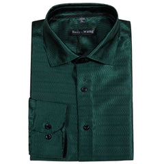 Mens Hunter Green Dress Shirt Solid Long Sleeve Wrinkle-Free Formal Shirt