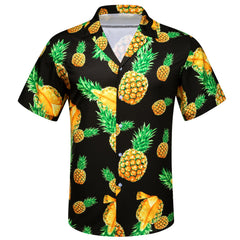 Men's Black Pineapple Floral Pattern Short Sleeves Summer Hawaii Shirt