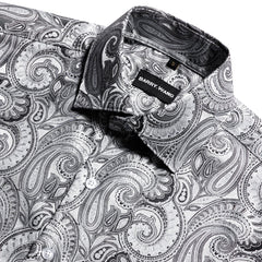 Silver Silk Paisley Tribal Short Sleeve Daily Slim Fit Men's Shirt