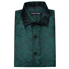 Green Shirt Silk Paisley Short Sleeve Slim Fit Men's Shirt