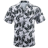 Summer Tops Black White Floral Men's Button Down Shirt