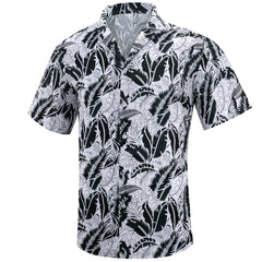 Summer Tops Black White Floral Men's Button Down Shirt