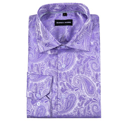 Mens Lavender Dress Shirt Paisley Silk Long Sleeve Button Down Formal Shirts