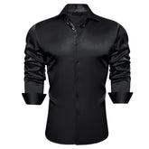 Black Satin Mens Dress Shirts Long Sleeve Solid Formal Shirt