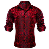Mens Western Shirt Casual Red Paisley Jacquard Long Sleeve Button Down Shirt