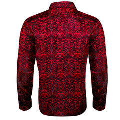 Mens Western Shirt Casual Red Paisley Jacquard Long Sleeve Button Down Shirt