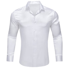White Satin Mens Dress Shirts Long Sleeve Solid Formal Shirts