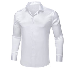 White Satin Mens Dress Shirts Long Sleeve Solid Formal Shirts