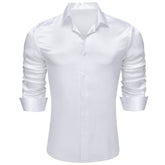 White Satin Mens Dress Shirts Long Sleeve Solid Formal Shirts