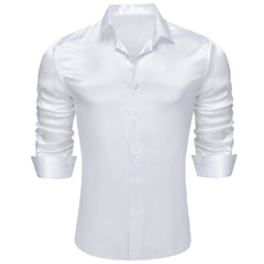 White Satin Mens Dress Shirts Long Sleeve Solid Formal Shirts