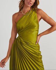 One Shoulder Asymmetrical Maxi Dress - Olive